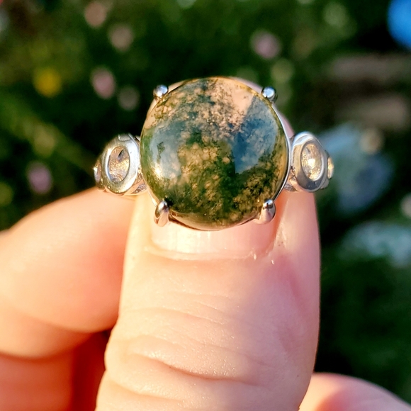 New Moss Agate Adjustable Silver Ring. - Picture 7 of 9